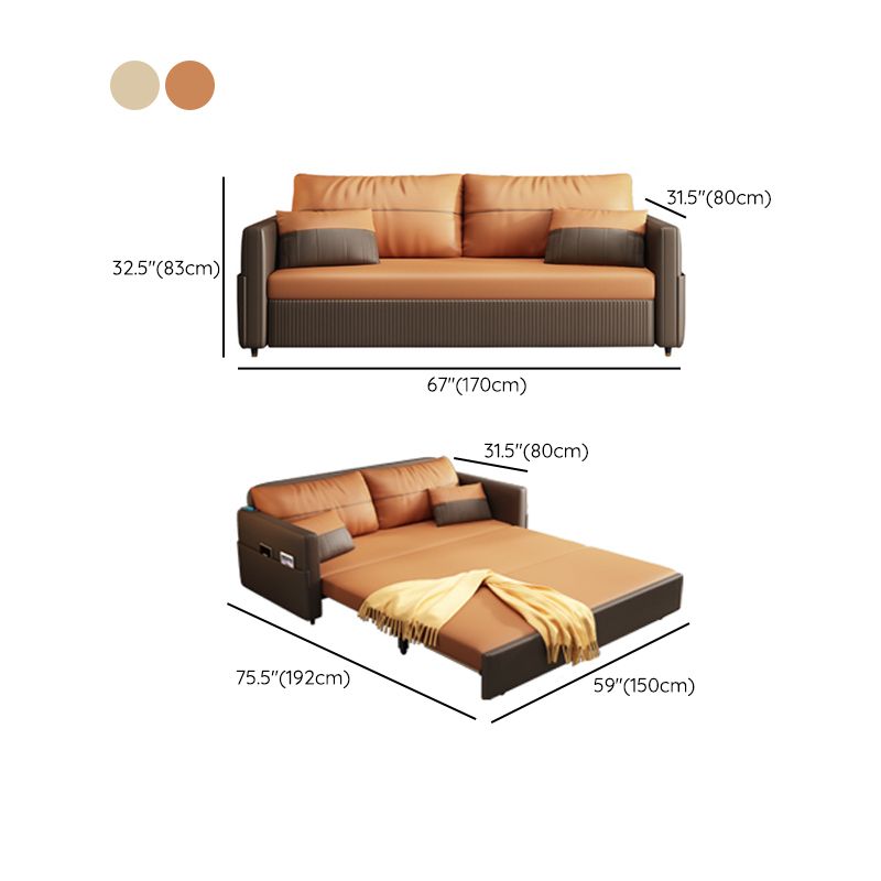 Contemporary Futon Sofa Bed with Storage Pillow Back Square Arms Sleeper Sofa Clearhalo 'furn' 'furn_futons' 'Furniture' 'Futons & Daybeds' 'Futons' 'Living Room Furniture' 1200x1200_ea389b34-d125-4ea9-b72c-9fcb60d76681