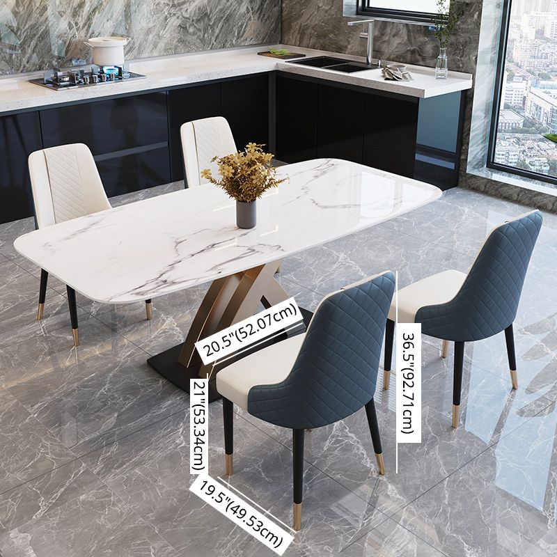 Contemporary Dining Room Set Metal Frame White Slate Rectangular Dining Table Set for Home Clearhalo 'Dining Room Sets' 'Dining Tables & Seating' 'dining_room_set' 'furn' 'furn_dining_room_set' 'Furniture' 'furniture_dining_room_set' 'Kitchen & Dining Furniture' 'kitchen&dining_furn' 'kitchen' 1200x1200_ea38c0a0-5f10-4d48-8326-03a9f6b967c8