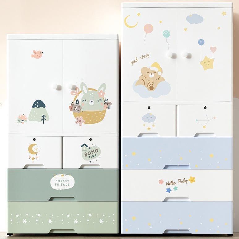 Weiße Plastikfamiliengarderobe 2 Türen Garderobenschrank für Zuhause