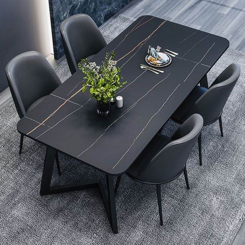 Rectangle Black Base Dining Room Kitchen Table Industrial Fixed Dinner Table Clearhalo 'Dining Tables & Seating' 'Dining Tables' 'dining_table' 'furn' 'furn_dining_table' 'Furniture' 'Kitchen & Dining Furniture' 1200x1200_ea3f7aa1-9e4a-46ce-be18-19fc064cf02c