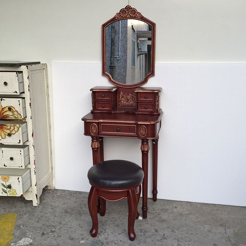 Eiken ijdelheid set met ontlasting 64.17 "Hoge ijdelheid met lade en spiegel