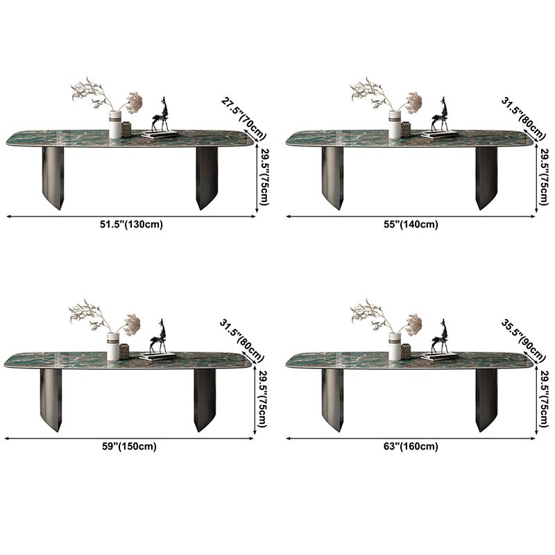 Sintered Stone Modern Rectangle Dining Table Green Stone Top Table with Metal Double Pedestal Clearhalo ' dining_table' 'Dining Tables & Seating' 'Dining Tables' 'furn' 'furn_dining_table' 'Furniture' 'furniture_dining_table' 'Kitchen & Dining Furniture' 'kitchen&dining_furn' 'kitchen' 'kitchen_dining_table' 1200x1200_ea47b0d4-af8d-4faf-a9f4-58bad1f948ef