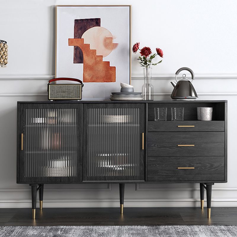 Glam a 2-disegno a buffet da pranzo 61 "l tampone a buffet per porta scorrevole nera con porta di vetro