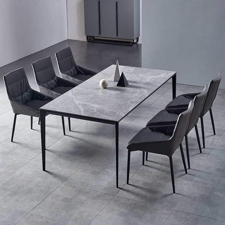 Industrial Style Sintered Stone Dining Table Aviation Aluminum Base Rectangle Table for Home Clearhalo ' dining_table' 'Dining Tables & Seating' 'Dining Tables' 'Furniture' 'furniture_dining_table' 'Kitchen & Dining Furniture' 'kitchen&dining_furn' 'kitchen' 'kitchen_dining_table' 1200x1200_ea4a787e-e2ef-498f-b0d3-b85d8f8a6824