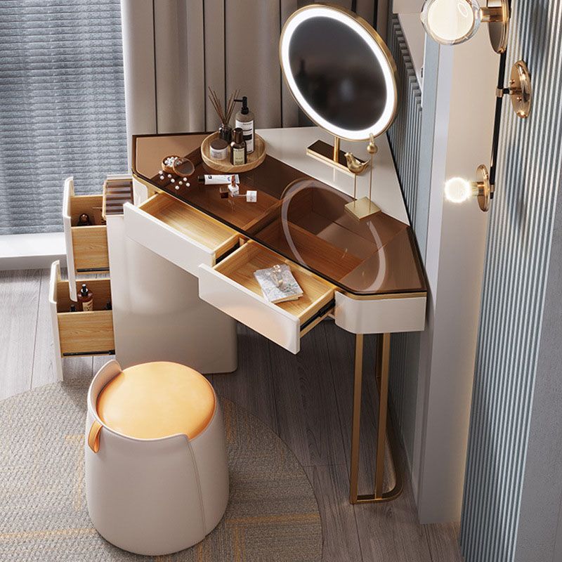 Vanity di trucco bianco con 4 cassetti di stoccaggio da 29,52 "largo vetro