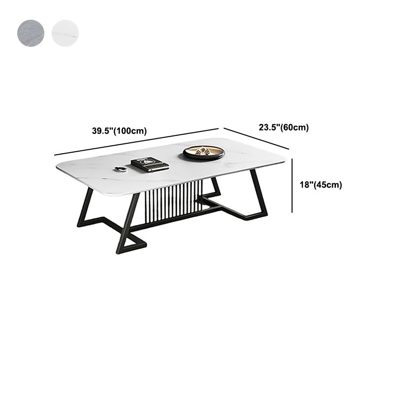 Rectangle Stone Top Coffee Table with Black Metal Trestle Base Clearhalo 'Coffee & Accent Tables' 'Coffee Tables' 'coffee_tables' 'furn' 'furn_coffee_tables' 'Furniture' 'Living Room Furniture' 1200x1200_ea4cf179-c929-44e9-b2df-9f9ad296a055