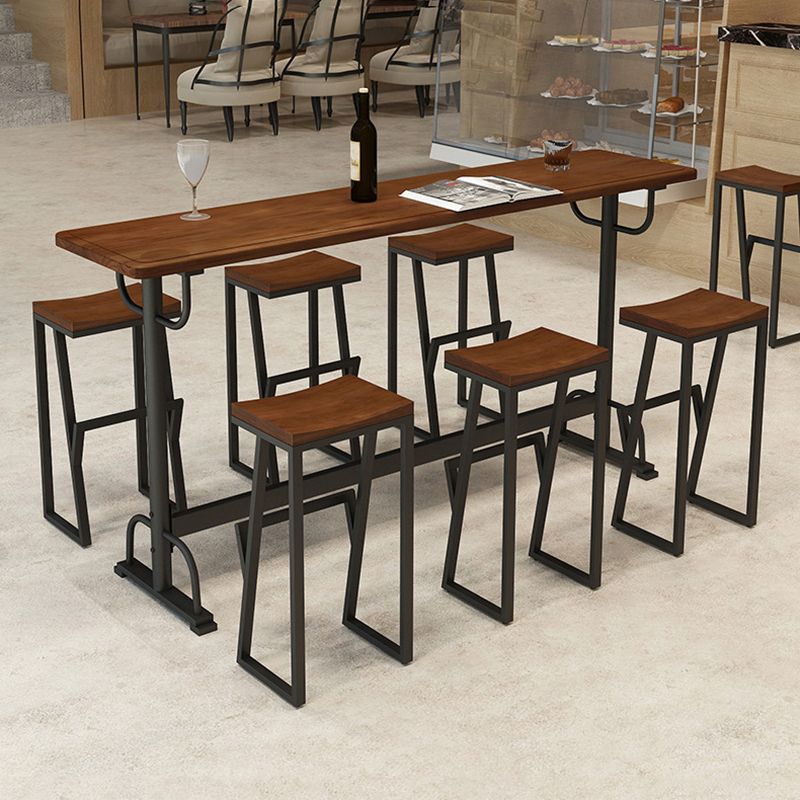 Pine Wood Bar Table Rectangle Industrial Bar Dining Table with Trestle Base in Black Clearhalo 'Bar Furniture' 'Bar Tables' 'bar_tables' 'furn' 'furn_bar_tables' 'Furniture' 'furniture_bar_tables' 'Kitchen & Dining Furniture' 1200x1200_ea4d6183-de70-46da-b154-45f0851a52f1
