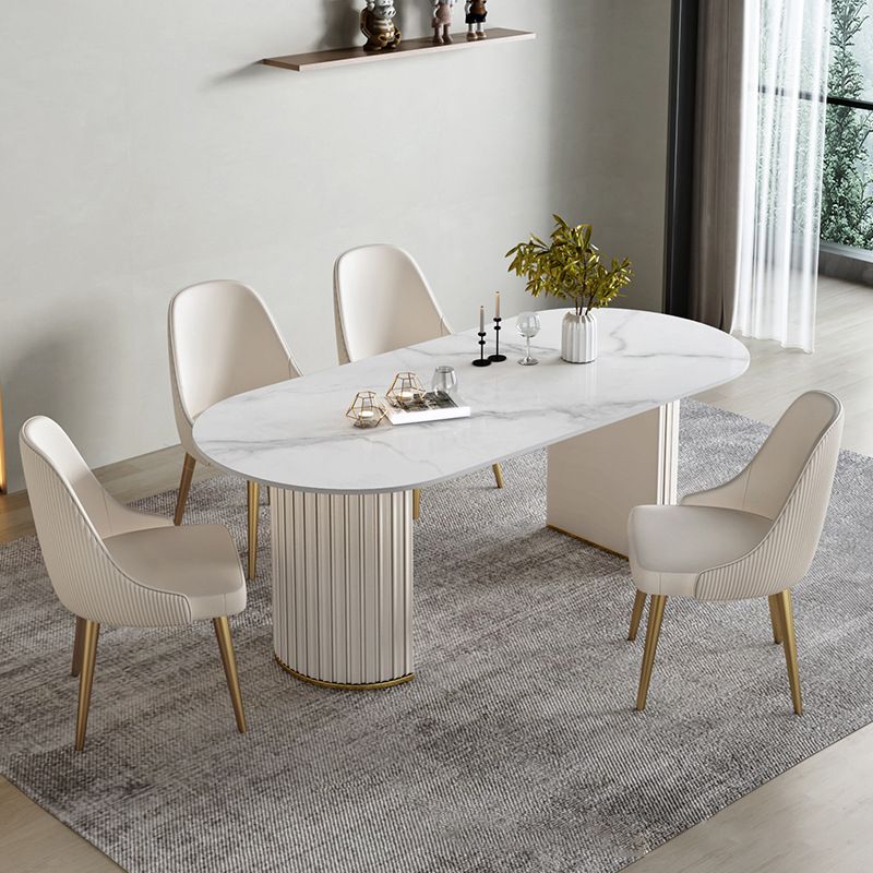 Glam White Sintered Stone Dining Table Set Oval 1/2/5/7 Pieces Dining Set for Home Use Clearhalo 'Dining Room Sets' 'Dining Tables & Seating' 'dining_room_set' 'furn' 'furn_dining_room_set' 'Furniture' 'Kitchen & Dining Furniture' 1200x1200_ea4dae3c-5395-49f7-bf76-bfc492e78c70