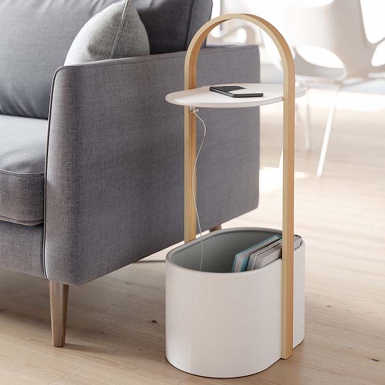 Contemporary Drum End Table with Storage, Metal Oval End Table