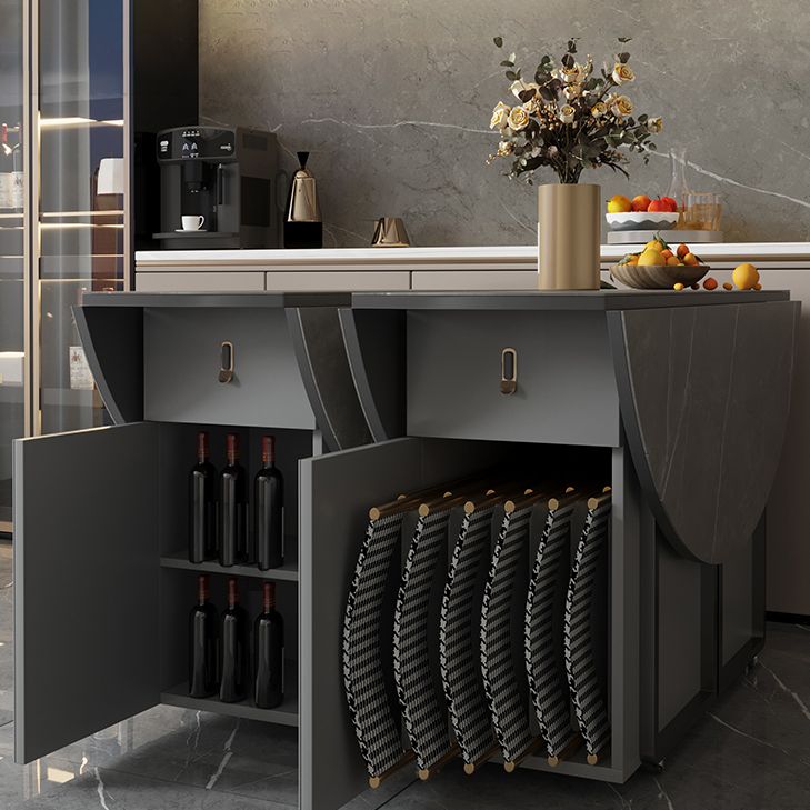 Modern Round Stone Top Dining Table Foldable for Small Spaces