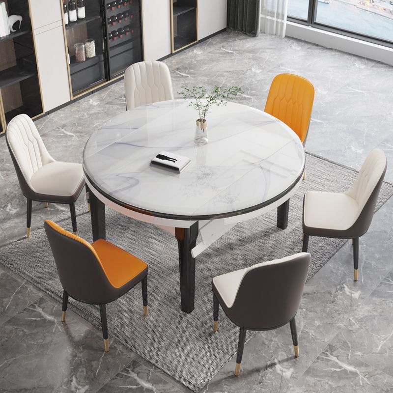 Modern Foldable Dining Set 1/7 Pieces White Dinette Set with Wooden Chairs Clearhalo 'Dining Room Sets' 'Dining Tables & Seating' 'dining_room_set' 'furn' 'furn_dining_room_set' 'Furniture' 'Kitchen & Dining Furniture' 1200x1200_ea51e821-1f06-4495-a691-ec16db45e6bc