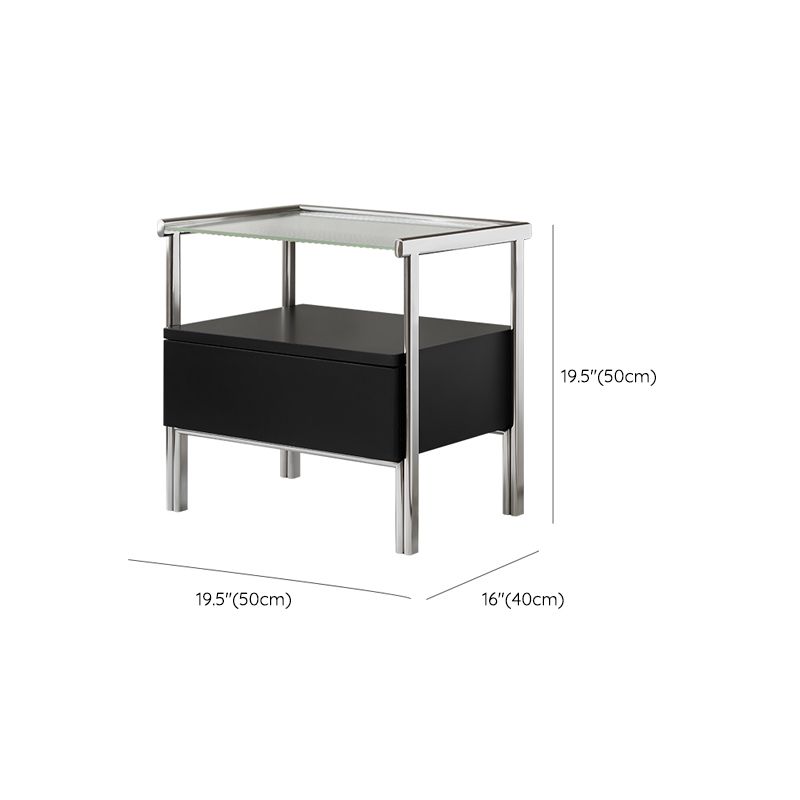 1 Drawer Glass Top Night Table Modern Mirrored Nightstand with Legs .19.7" Tall Clearhalo 'Bedroom Furniture' 'furn' 'furn_night_stand' 'Furniture' 'night_stand' 'Nightstands' 1200x1200_ea539bdf-9381-4369-a608-06de6664f37c