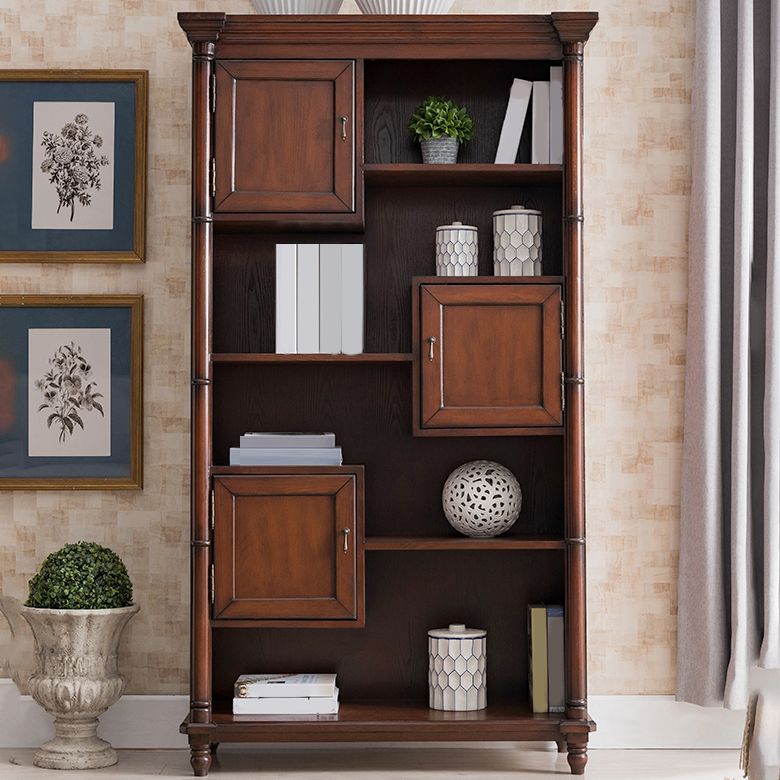 Solid Wood Brown Cabinet 70.9" Tall Mid-Century Modern Accent Cabinet with 3 Doors