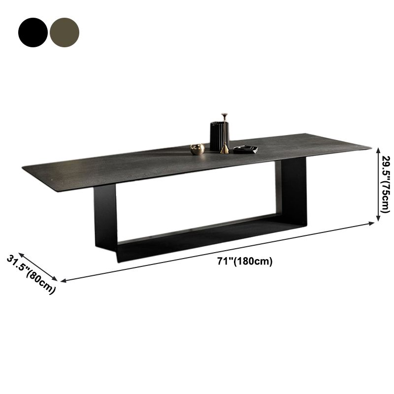 Metal Contemporary Rectangular Dining Table Sintered Stone Table with Trestle Clearhalo ' dining_table' 'Dining Tables & Seating' 'Dining Tables' 'furn' 'furn_dining_table' 'Furniture' 'furniture_dining_table' 'Kitchen & Dining Furniture' 'kitchen&dining_furn' 'kitchen' 'kitchen_dining_table' 1200x1200_ea5d8588-963c-4cb9-a848-d4240815fda4