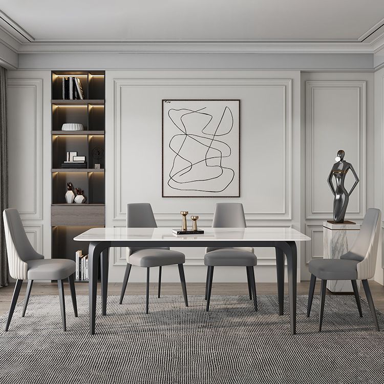 Rectangle 4 Legs Mid-Century Table White Tone Fixed Table of Sintered Stone Clearhalo ' dining_table' 'Dining Tables & Seating' 'Dining Tables' 'furn' 'furn_dining_table' 'Furniture' 'furniture_dining_table' 'Kitchen & Dining Furniture' 'kitchen&dining_furn' 'kitchen' 'kitchen_dining_table' 1200x1200_ea5dbd0f-7e16-4f14-8cd1-e9bed2b98a42
