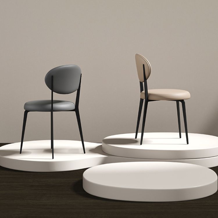 Faux de cuero y metal sillas de comedor de brazo sin brazo de color trasero