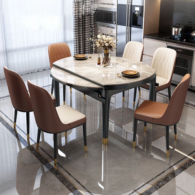 Round Extendable Dining Table Modern Stone Dining Table with Solid Wood Base Clearhalo 'Dining Tables & Seating' 'Dining Tables' 'dining_table' 'furn' 'furn_dining_table' 'Furniture' 'Kitchen & Dining Furniture' 1200x1200_ea5f8ee7-32b5-4806-87c2-9033ad8df1b6