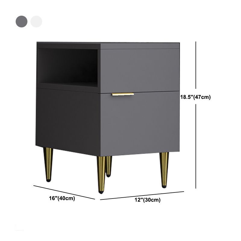 Mesa de noche de madera de imitación glamorosa de 18 pulgadas H Mesa de 1 cortavadora en gris/blanco