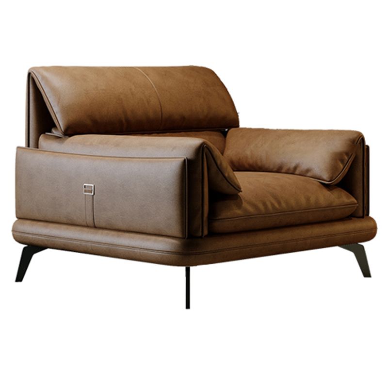 Divano braccio top cuscino in cuscinetto in pelle marrone cucitura cupina posteriore