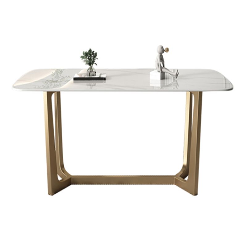 Contemporary Rectangle Dining Room Table White Sintered Stone Table with Gold Trestle Base Clearhalo ' dining_table' 'Dining Tables & Seating' 'Dining Tables' 'furn' 'furn_dining_table' 'Furniture' 'furniture_dining_table' 'Kitchen & Dining Furniture' 'kitchen&dining_furn' 'kitchen' 'kitchen_dining_table' 1200x1200_ea613163-9fc8-4a8f-9884-7f6cabd441a1