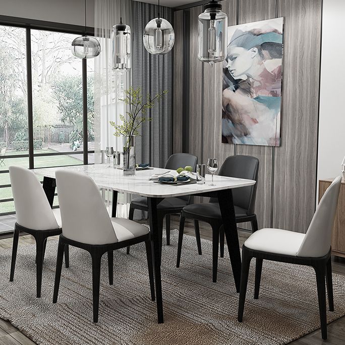 Mesa de comedor de tono blanco de mármol Simplicidad de 4 patas para comedor para comedor