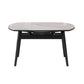 Mesa de comedor moderna de piedra blanca extensible con 4 patas de madera de goma negra