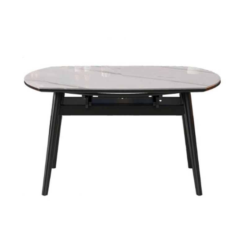Mesa de comedor moderna de piedra blanca extensible con 4 patas de madera de goma negra