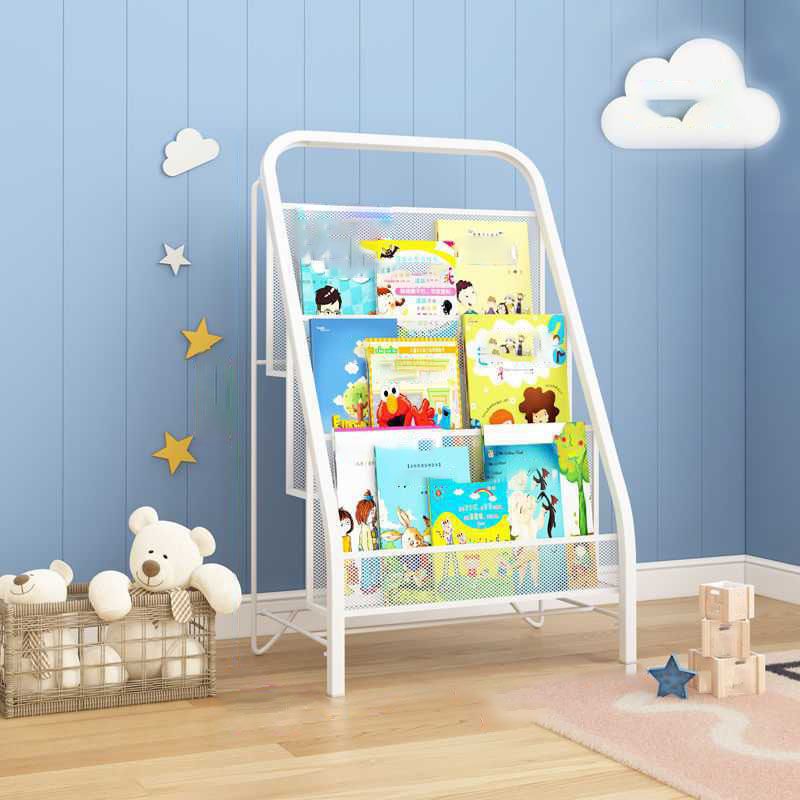 Industrial Iron Ladder Bookshelf White and Black Closed Back Bookcase for Home Clearhalo 'Bookcases' 'furn' 'furn_bookcases' 'Furniture' 'furniture_bookcases' 'Office Furniture' 1200x1200_ea654ac1-140b-4bdd-9de2-126ff4841508