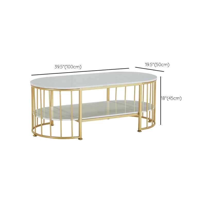 Glam Style Oval Coffee Table with Marble Top and 1 Shelf in White Clearhalo 'Coffee & Accent Tables' 'Coffee Tables' 'coffee_tables' 'furn' 'furn_coffee_tables' 'Furniture' 'Living Room Furniture' 1200x1200_ea66a8eb-6eb2-46ac-ad7f-6e055a525c98