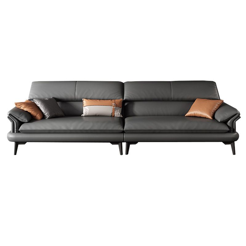 Leather Sofa in Gray Pillow Top Arm Cushions Modern Sofa for Living Room Clearhalo 'furn' 'furn_sectionals' 'Furniture' 'furniture_sectionals' 'kitchen' 'kitchen_sectionals' 'Living Room Furniture' 'Sectionals' 1200x1200_ea681890-8c15-4df8-8664-d2fac19e08c0