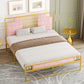 Glam Metal and Upholstered Open-Frame Bed with Headboard and Footboard