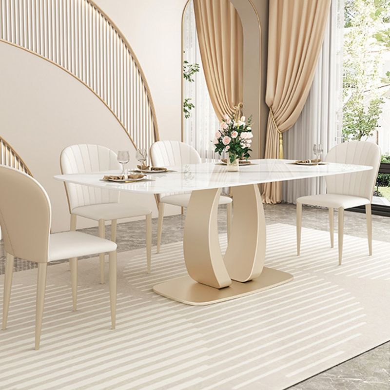 Glam Style Dinner Table Stone Rectangle Dining Room Table in White Clearhalo 'Dining Tables & Seating' 'Dining Tables' 'dining_table' 'furn' 'furn_dining_table' 'Furniture' 'Kitchen & Dining Furniture' 1200x1200_ea6bb941-8b36-4e33-b449-975bb1e396ee