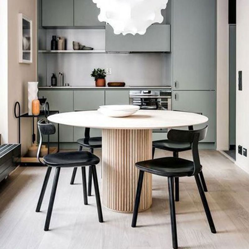 Round Pedestal Modern Dining Table Brown Tone Fixed Table with Pinewood Solid Wood Clearhalo ' dining_table' 'Dining Tables & Seating' 'Dining Tables' 'furn' 'furn_dining_table' 'Furniture' 'furniture_dining_table' 'Kitchen & Dining Furniture' 'kitchen&dining_furn' 'kitchen' 'kitchen_dining_table' 1200x1200_ea6ec6c2-797d-4ae2-801e-387b0ef723ea