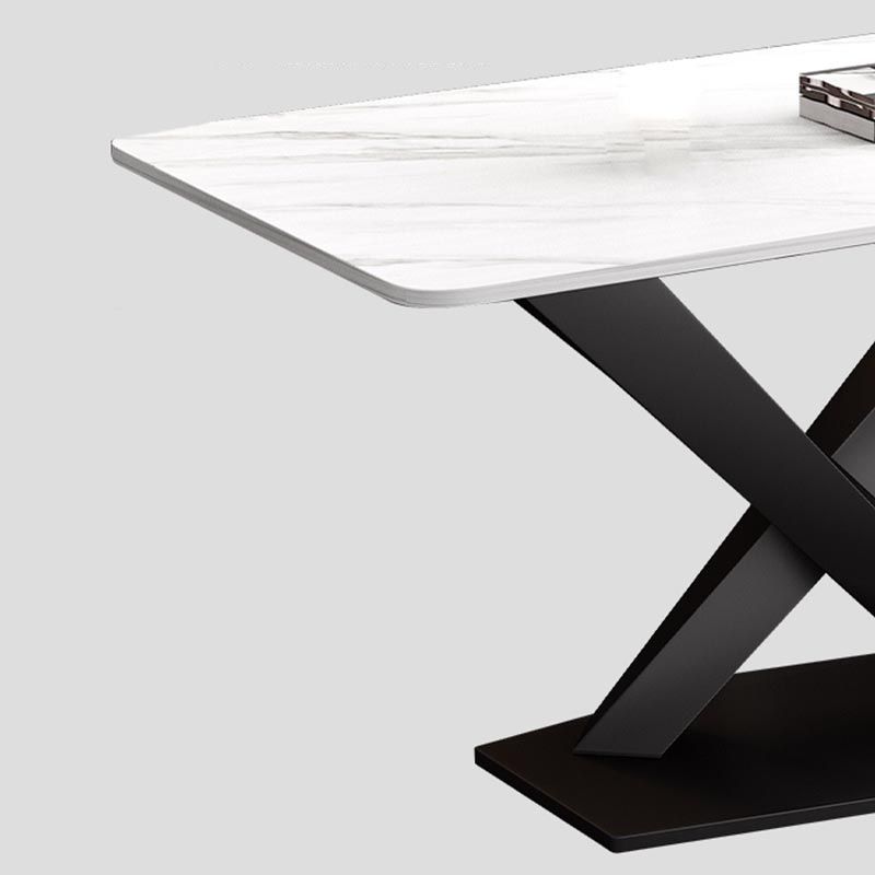 Industrial Sintered Stone Table for Restaurant Rectangle Kitchen Table with Black Pedestal Clearhalo 'Dining Tables & Seating' 'Dining Tables' 'dining_table' 'furn' 'furn_dining_table' 'Furniture' 'furniture_dining_table' 'Kitchen & Dining Furniture' 'kitchen' 'kitchen_dining_table' 1200x1200_ea7351fe-214b-48d0-9828-9530f29023b8