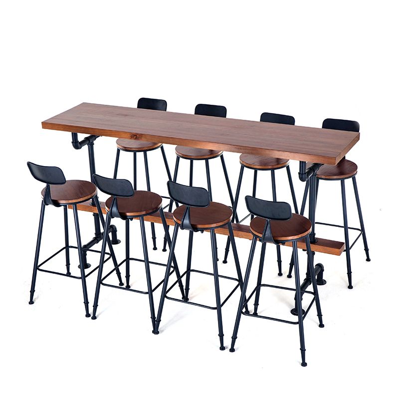 Industrial Trestle Base Bar Height Table Metal and Wood Bar Table for  Dining Room