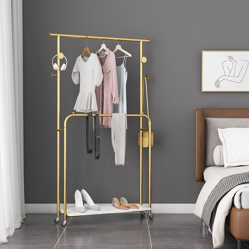 Glam Entryway Kit 2 Hanging Rails Lower Shelf and Hooks Coat Hanger Clearhalo 'Entry & Mudroom Furniture' 'furn' 'furn_hall_tree_coat_racks' 'Furniture' 'Hall Trees & Coat Racks' 'hall_tree_coat_racks' 1200x1200_ea75b84f-d826-4adb-982e-bb01945d10c7