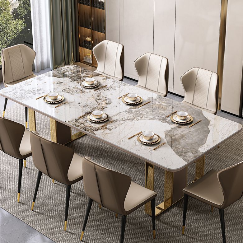 Traditional Luxury Sintered Stone Top Dining Table Rectangle Table With Metal Double Pedestal Clearhalo ' dining_table' 'Dining Tables & Seating' 'Dining Tables' 'furn' 'furn_dining_table' 'Furniture' 'furniture_dining_table' 'Kitchen & Dining Furniture' 'kitchen&dining_furn' 'kitchen' 'kitchen_dining_table' 1200x1200_ea7a2109-ead1-4a76-be87-cf6dd6346eb4