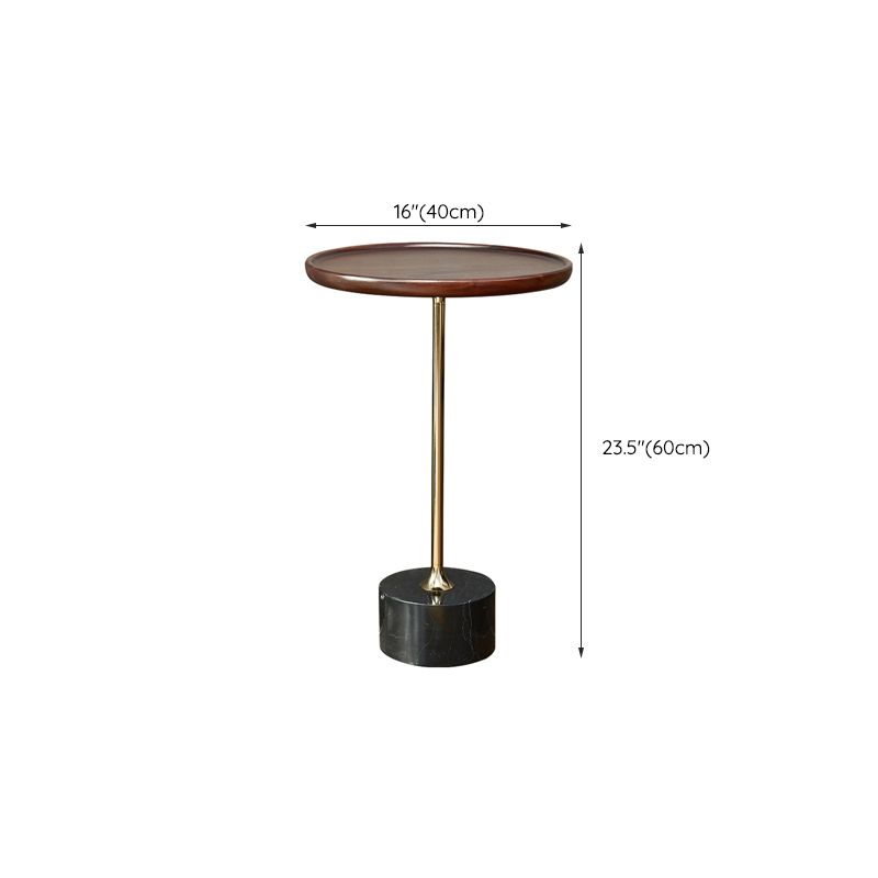 コンテンポラリーウッドラウンドトップサイドテーブル大理石の台座エンドテーブル