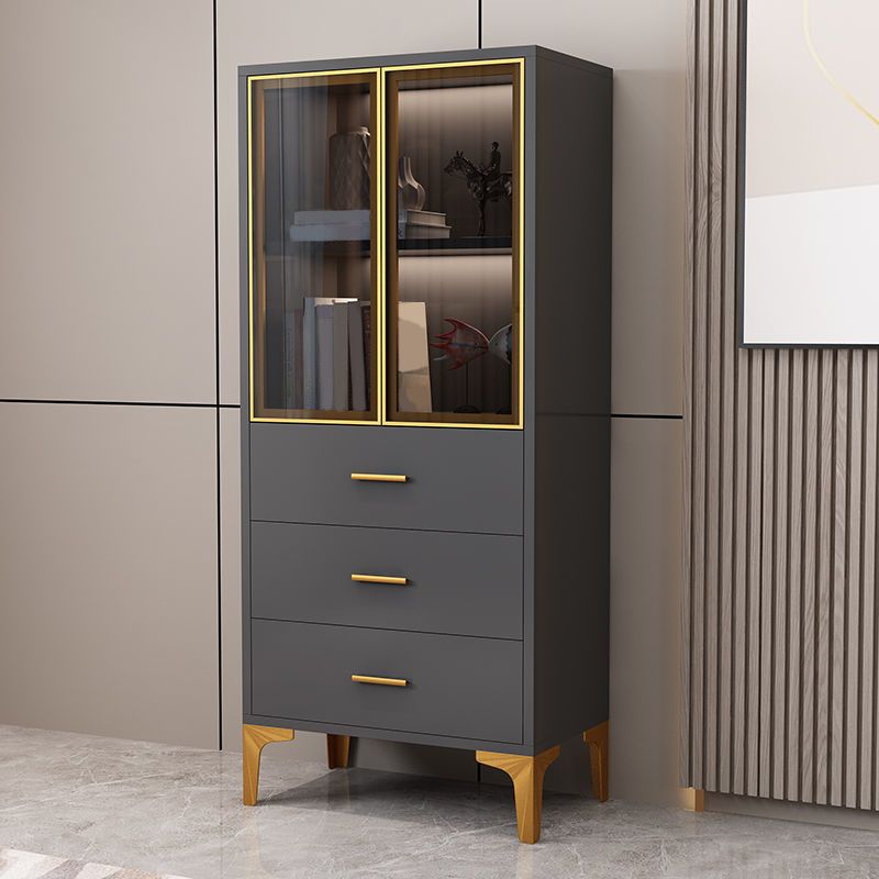 Glam Glass Door Server Wood Dinner Server Cabinet without LED Lights Clearhalo 'buffet_sideboard' 'Buffets & Sideboards' 'furn' 'furn_buffet_sideboard' 'Furniture' 'Kitchen & Dining Furniture' 1200x1200_ea7e20b1-82d6-4c8c-a867-4446b290fccc