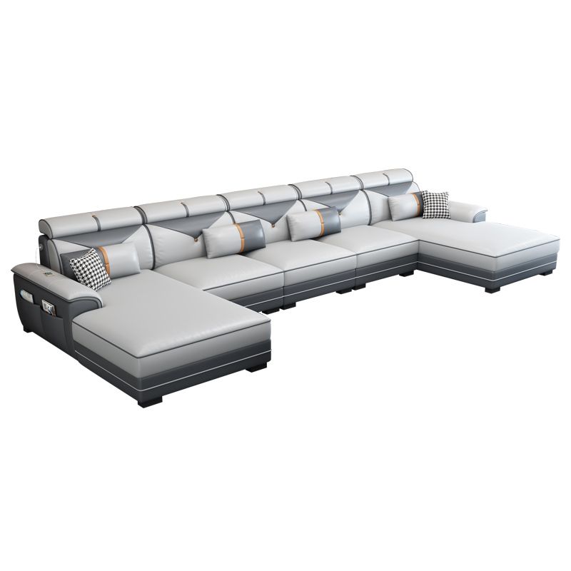 159.44" L x 70.86" W x 35.43" H Adjustable Faux Leather Pillow Top Arm Sectional Clearhalo 'furn' 'furn_sectionals' 'Furniture' 'furniture_sectionals' 'kitchen' 'kitchen_sectionals' 'Living Room Furniture' 'Sectionals' 1200x1200_ea7ebf49-c96a-47af-8ad9-e3389a932502