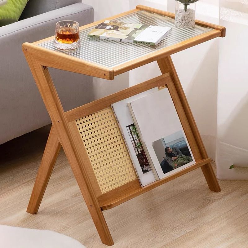 Moderne stijl bamboe riet materiaal glas desktop grijs/tan/transparante rechthoek bijzettafel