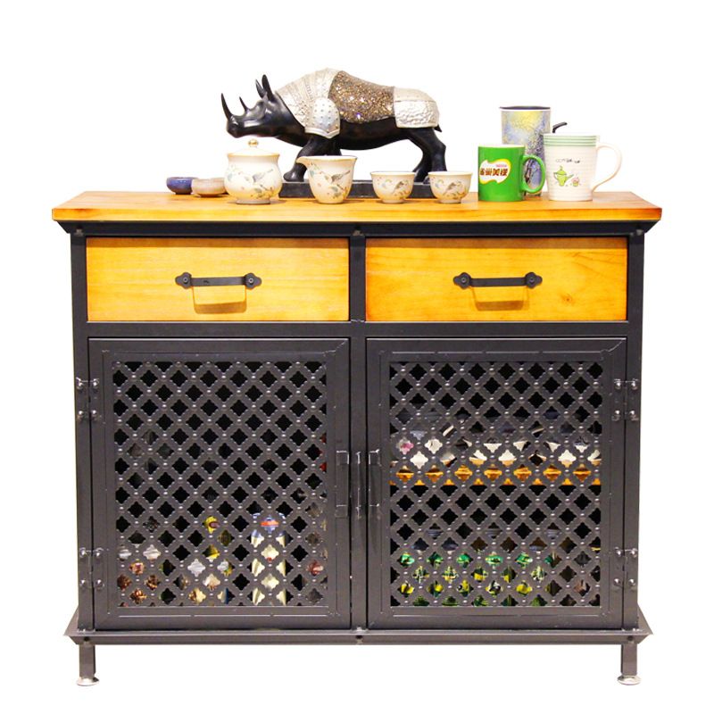 2-引き出し31.5 "背の高いチェストメタル＆ウッド2-ドアストレージキャビネット