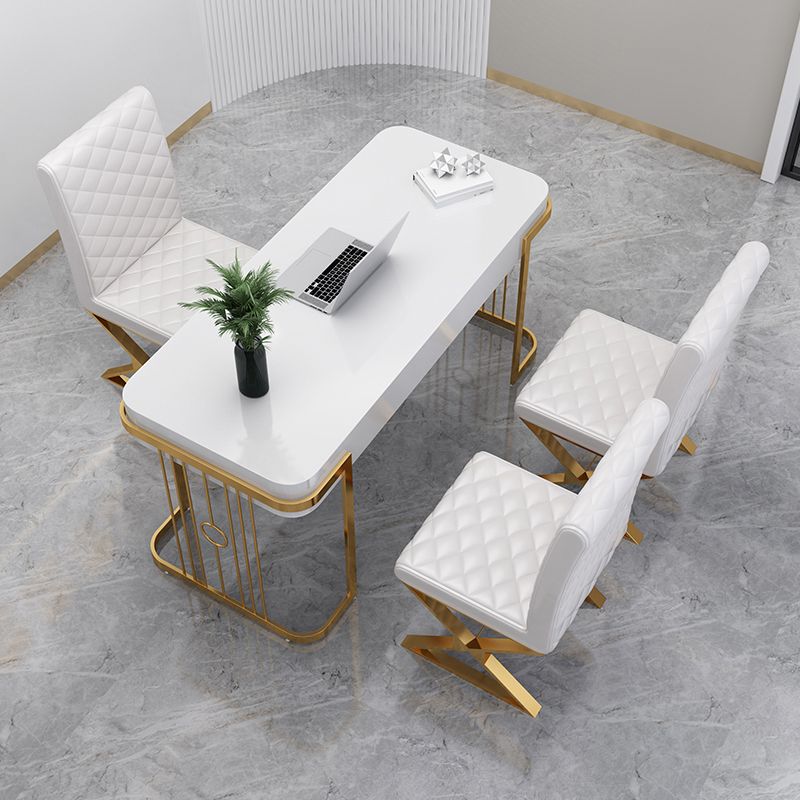 Scrivania con 1 cassetto Scrivania da ufficio di forma rettangolare in oro e bianco