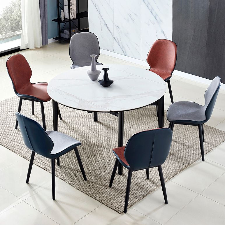Contemporary Style Round 51.2'' Dining Site Table Stone Drop-Leaf Dining Room Furniture Clearhalo ' dining_table' 'Dining Tables & Seating' 'Dining Tables' 'furn' 'furn_dining_table' 'Furniture' 'furniture_dining_table' 'Kitchen & Dining Furniture' 'kitchen&dining_furn' 'kitchen' 'kitchen_dining_table' 1200x1200_ea8a5d41-74ef-439f-9ce1-073a7221d821