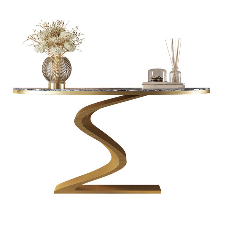 Glam Golden Console Accent Table with Half Moon Stone for Hall