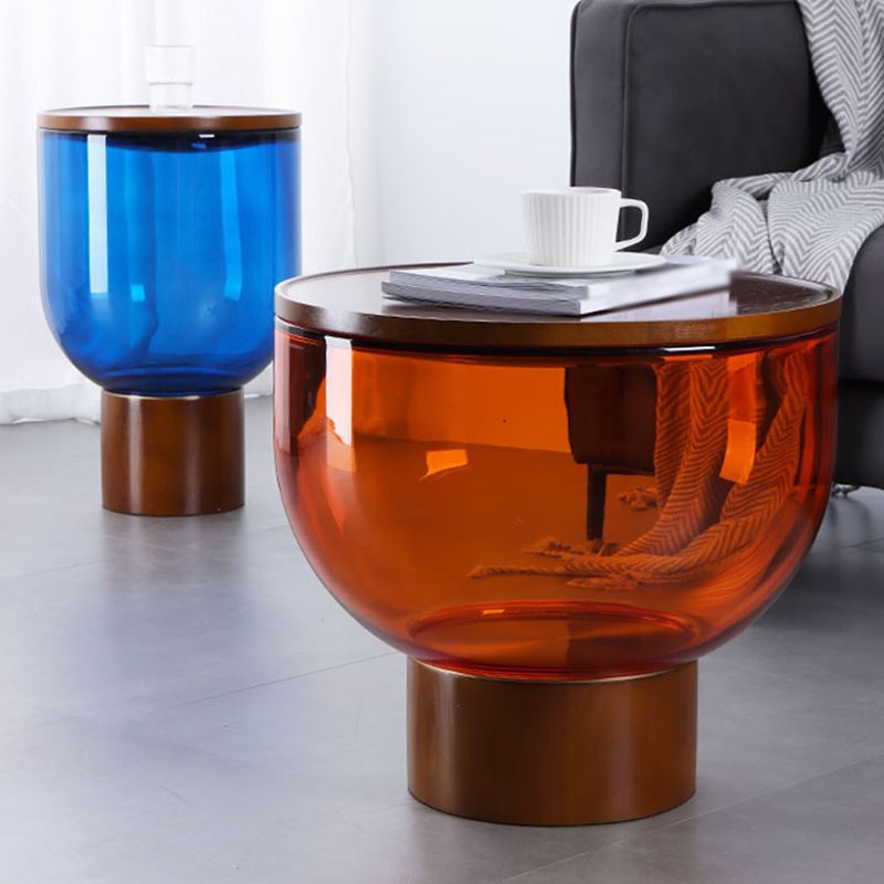 Modern Round Solid Oak Top End Table 53/44" Tall Drum End Table with Storage