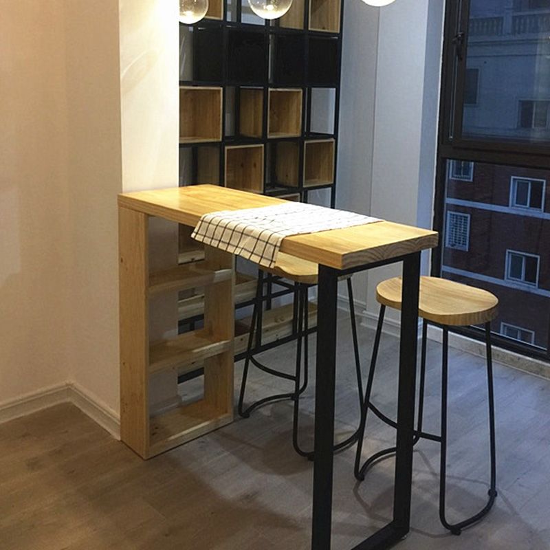 Rectangle Wood Top Counter Table Metal Black Legs Industrial Bar Table Clearhalo 'Bar Furniture' 'Bar Tables' 'bar_tables' 'furn' 'furn_bar_tables' 'Furniture' 'furniture_bar_tables' 'Kitchen & Dining Furniture' 'kitchen&dining_furn' 'kitchen' 1200x1200_ea8edd73-4081-4267-ba47-d7b578156c1c