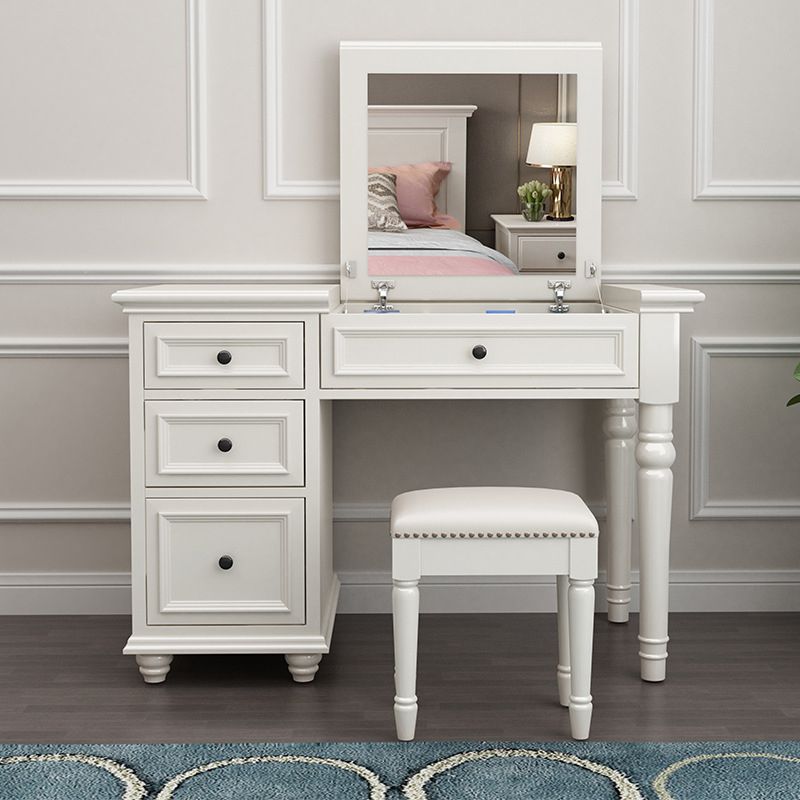 29.5"height Wood Flip-Top Makeup Vanity with Drawers and Mirror, White