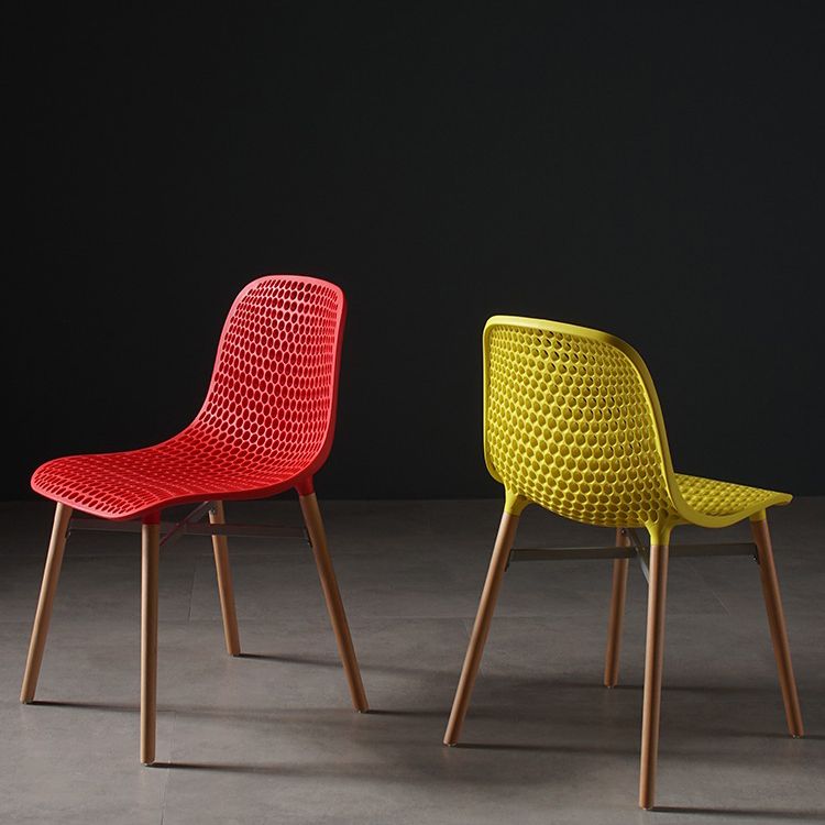 Scandinavian Style Plastic Dining Armless Chair Solid Back Chair with Wooden Legs Clearhalo ' kitchen&dining_furn' 'Dining Chairs' 'Dining Tables & Seating' 'dining_chair' 'furn' 'furn_dining_chair' 'Furniture' 'furniture_dining_chair' 'Kitchen & Dining Furniture' 'kitchen' 1200x1200_ea928883-0a80-4082-b202-d9fa3e139f04