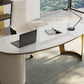 Table de bureau moderne de forme irrégulière Bureau d'écriture de pierre blanc 2-legs